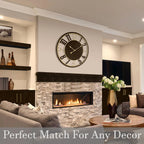 24 Inch Round Wooden Wall Clock With Numeral Design - Battery Operated