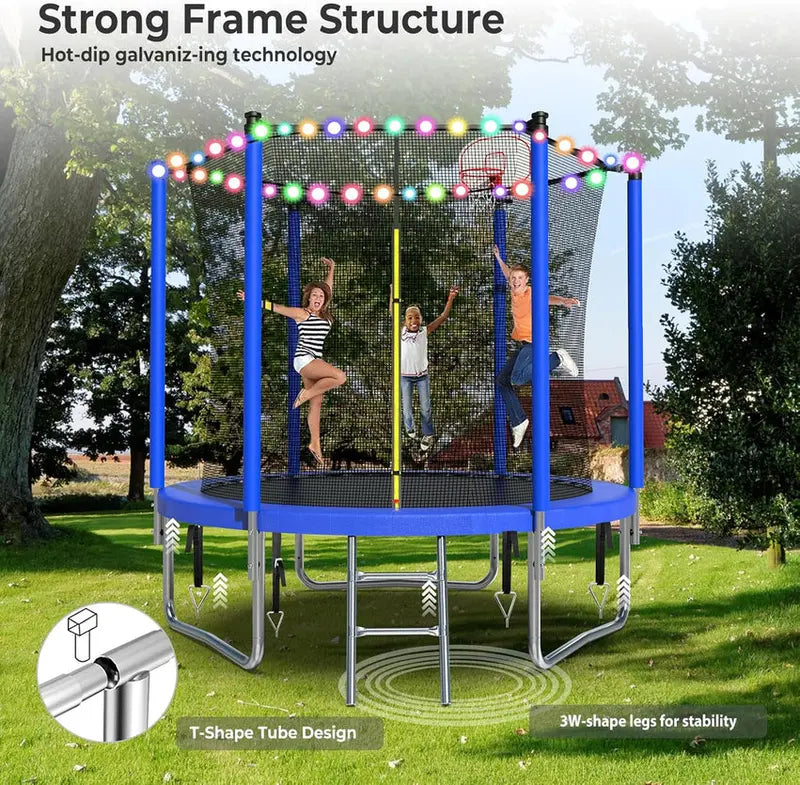 Trampoline With Enclosure Net And Adjustable Basketball Hoop - 8ft, 10ft, 12ft, 14ft, 15ft, 16ft