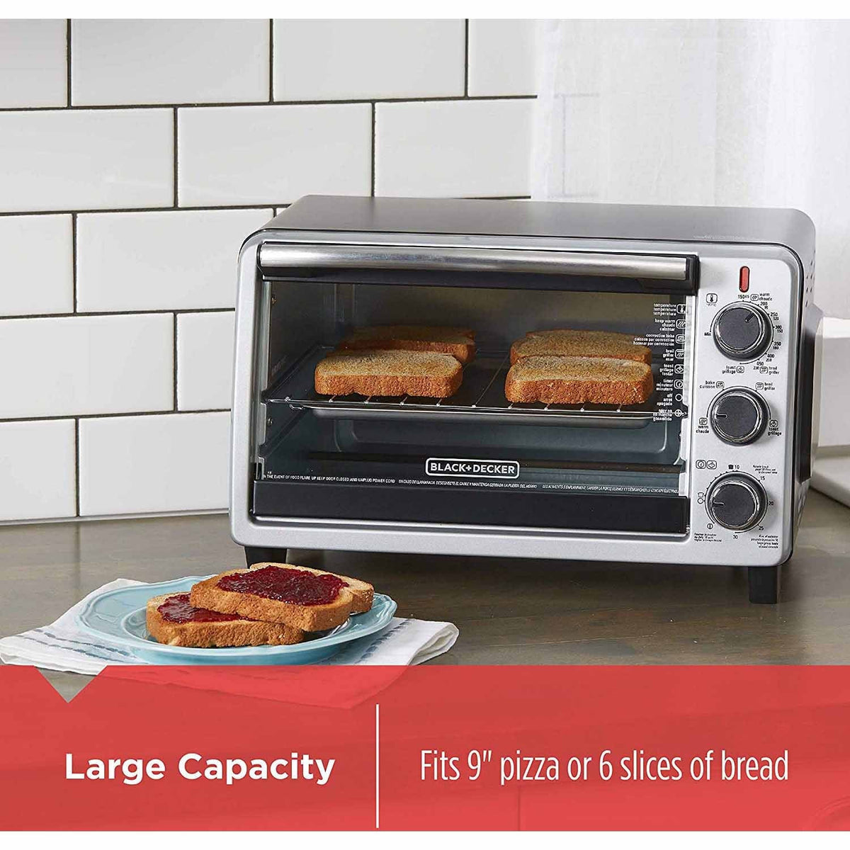 BLACK+DECKER 6-Slice Toaster Oven, Black - TO1950SBD