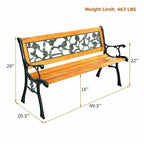 Garden Park Bench, Cast Iron And Kembat Wood, Black And Natural, 49.5in x 20.5in x 29in