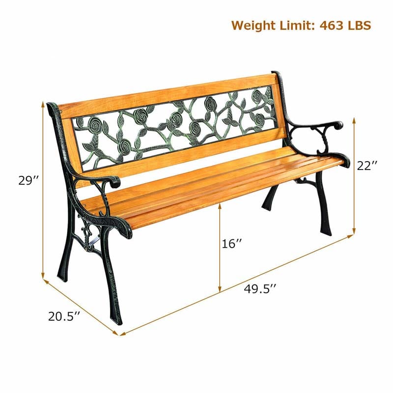 Garden Park Bench, Cast Iron And Kembat Wood, Black And Natural, 49.5in x 20.5in x 29in
