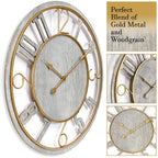 24 Inch Round Wooden Wall Clock With Numeral Design - Battery Operated