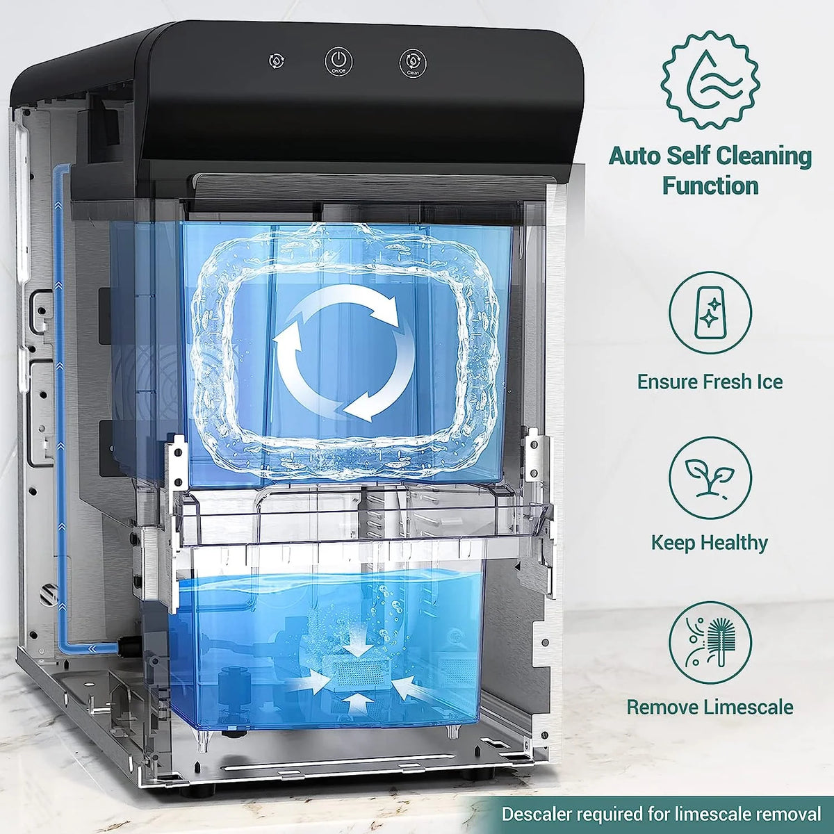 Gevi Countertop Self-Cleaning Nugget Ice Maker, 30 Lbs/24 Hours, 2.8L - V2.0