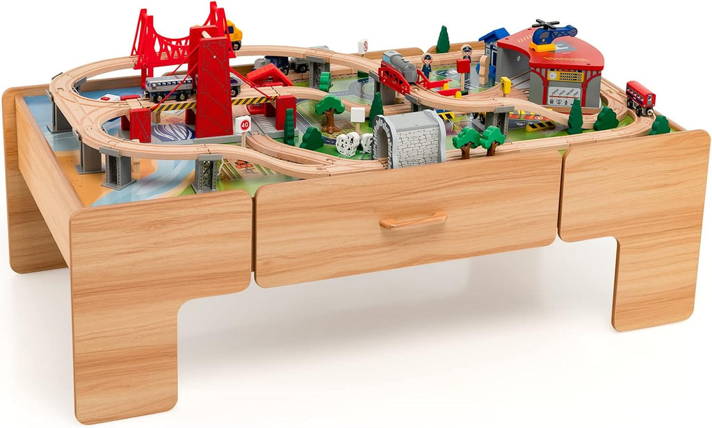 Wooden Children's Train Activity Table With Storage, 100 Pieces, 48 x 24.5 x 16 L x W x H