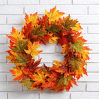 Thanksgiving LED Lighted Fall Maple Leaf Wreath And Garland, 24 in Wreath / 72 in Garland - 20 Clear Lights