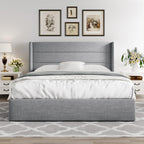 Queen Size Lift-Up Storage Bed With Wingback Headboard, Upholstered Platform Bed Frame With Hidden Storage