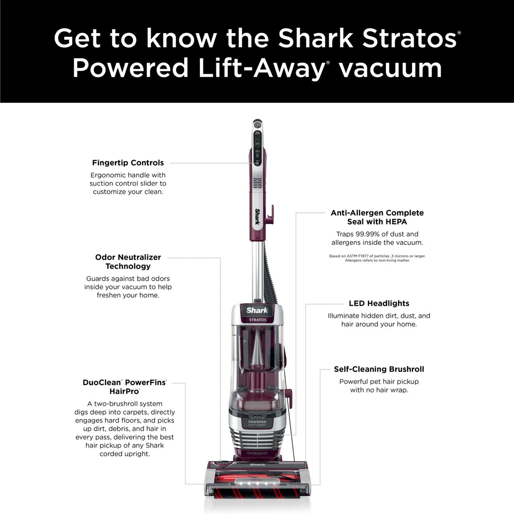 Shark Stratos Upright Vacuum, Bagless, Burgundy - AZ3000