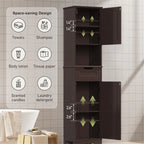 67 Inch Tall Narrow Bathroom Linen Storage Cabinet, 5-Tier Solid Wood Freestanding