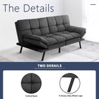 Memory Foam Futon Sofa Bed With Adjustable Armrests And Backrest - Gray