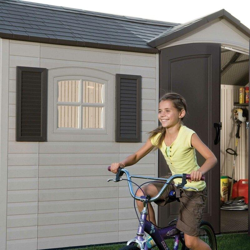 Lifetime Side Entry Plastic Storage Shed 15 ft W x 8 ft D Gray/Beige - 6446