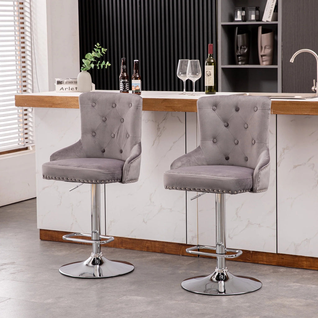 Alexent 2-Piece Swivel Bar Stools, Dark Blue, 43.7-51.6 H, 19.3 W x 18.1 D - Silver Footrest
