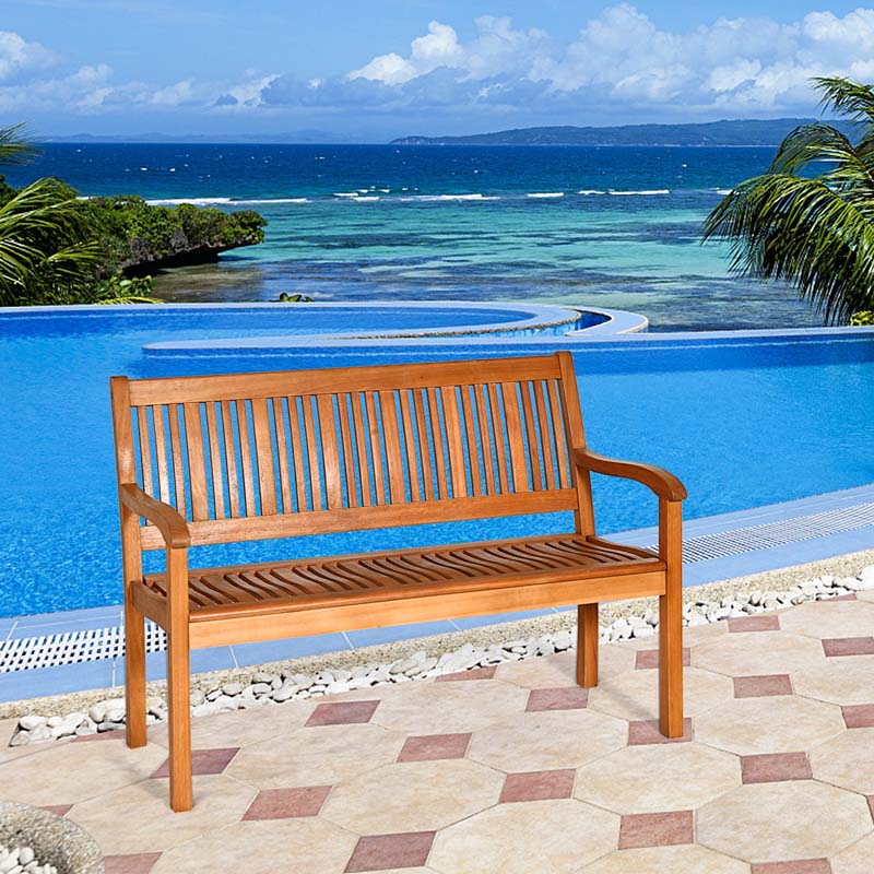 Eucalyptus Wood Outdoor Garden Bench, 2-Person, 50 x 25 x 36 in