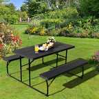 4-Person Folding Picnic Table Bench Set, 59 in x 54 in x 28.5 in - Steel And HDPE