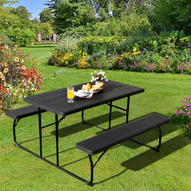 4-Person Folding Picnic Table Bench Set, 59 in x 54 in x 28.5 in - Steel And HDPE