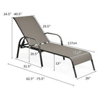Fabric Folding Outdoor Chaise Lounge Chairs, 2 Pcs, 5 Position
