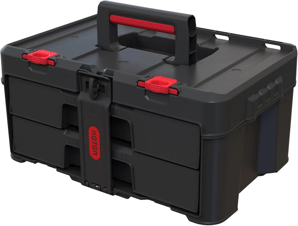 Keter Rolling Tool Box System, 3 Piece, Black/Red - 3 Piece Resin Modular Toolbox System