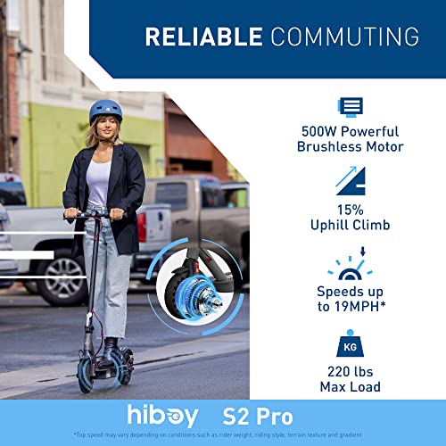 Hiboy Folding Electric Scooter, 500W Motor, 10in Solid Tires - S2 Pro