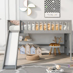 Gray Full Size Low Loft Bed With Ladder And Slide