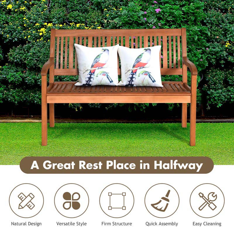 Eucalyptus Wood Outdoor Garden Bench, 2-Person, 50 x 25 x 36 in