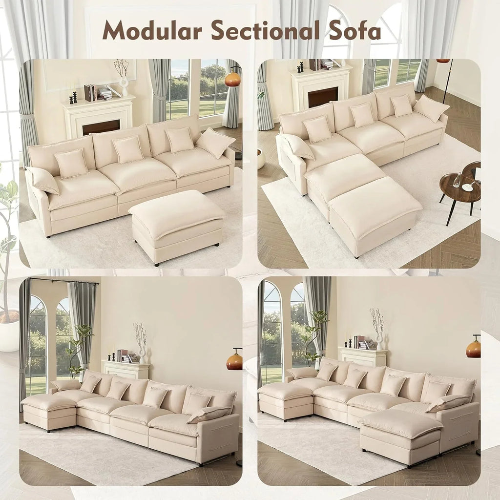 108 Inch U Shape Sectional Sofa With Removable Footstool