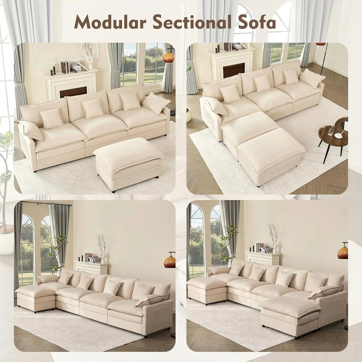 108 Inch U Shape Sectional Sofa With Removable Footstool