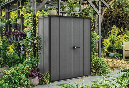 Keter Cortina Alto Outdoor Storage Shed, 62.05 cu. Ft., Graphite - Cortina Alto