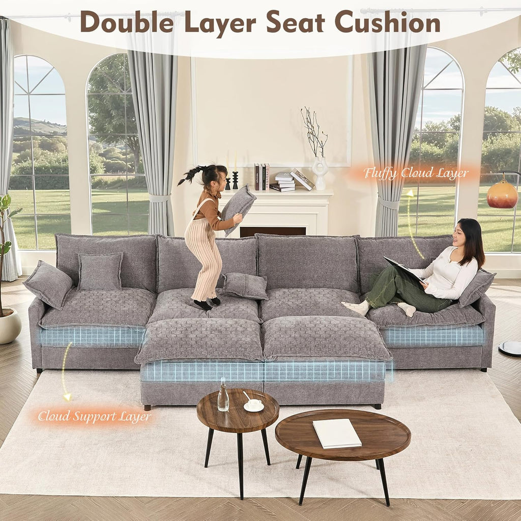 108 Inch U Shape Sectional Sofa With Removable Footstool