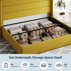 Queen Size Lift-Up Storage Bed With Wingback Headboard, Upholstered Platform Bed Frame With Hidden Storage