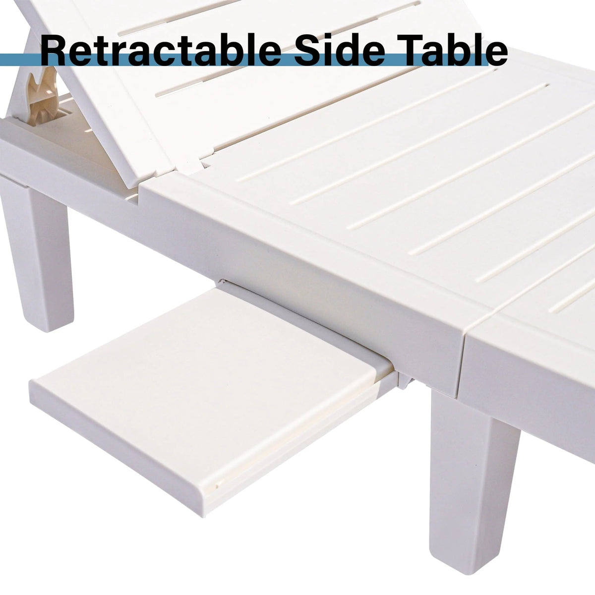 Outdoor Adjustable Patio Lounge Chair Set Of 2 With Side Table, White - 74.5 x 24.4 x 30 inch