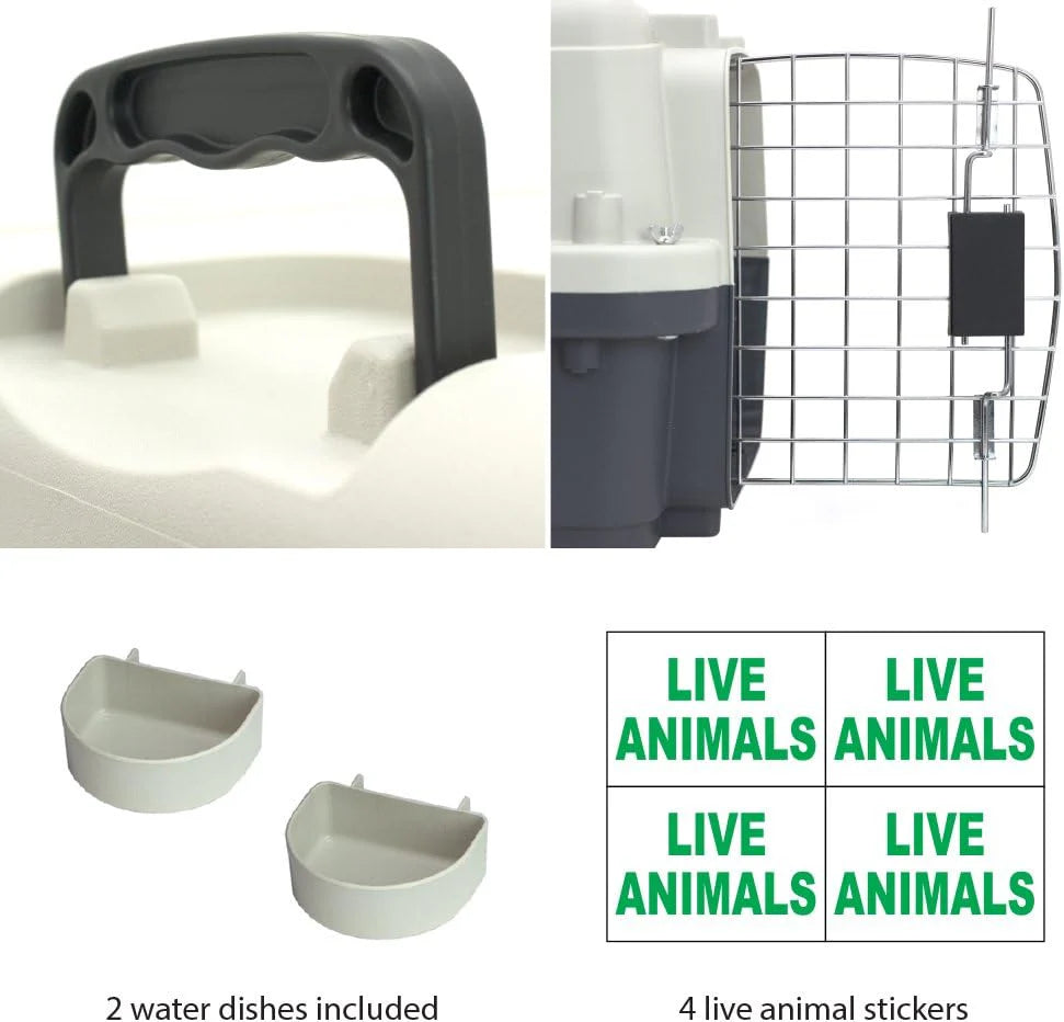SportPet Designs Plastic Airline Approved Rolling Dog Kennel With Wire Door, XXX-Large, Gray, 48in L x 32in W x 36in H