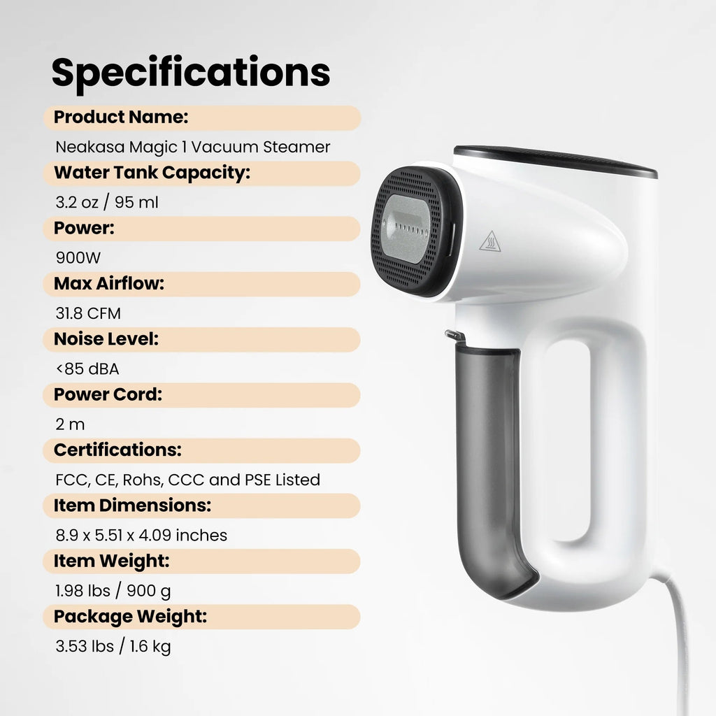 Neakasa Handheld Vacuum Garment Steamer, 2300Pa Suction, 30-Second Heat-Up - Magic 1