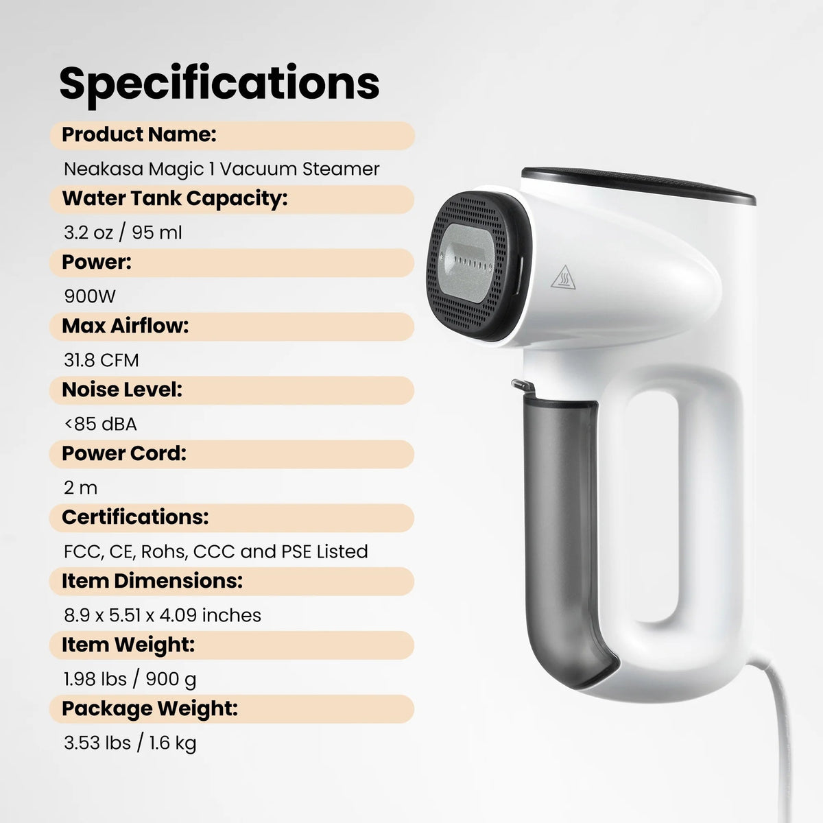 Neakasa Handheld Vacuum Garment Steamer, 2300Pa Suction, 30-Second Heat-Up - Magic 1