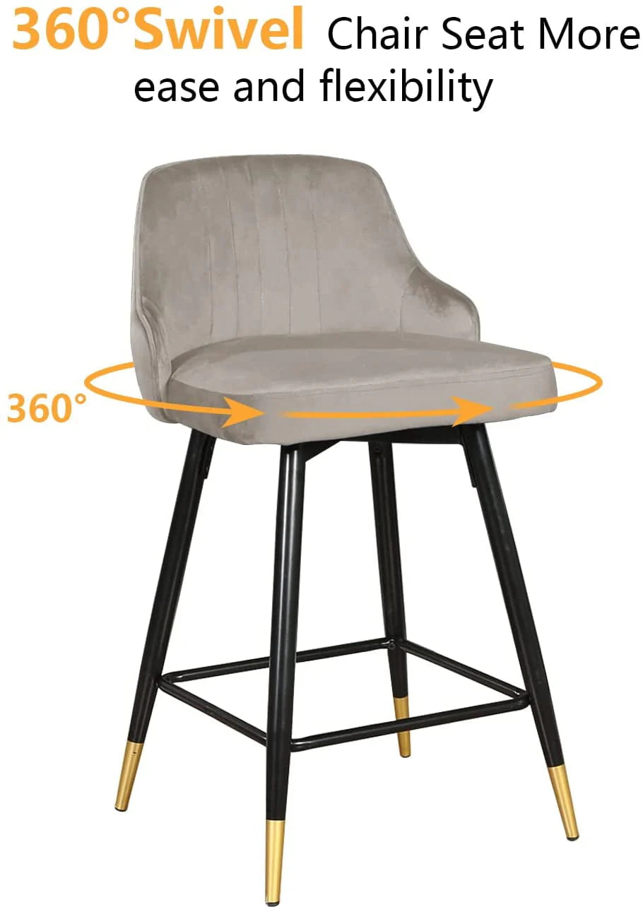EiweLive Counter Height Swivel Bar Stools With Back, Gray Velvet, Set Of 4 - 25 in