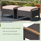 Costway Set Of 2 Patio Rattan Ottoman Footrests With Cushions, Mix Brown/Beige, 25 x 20 x 16 in