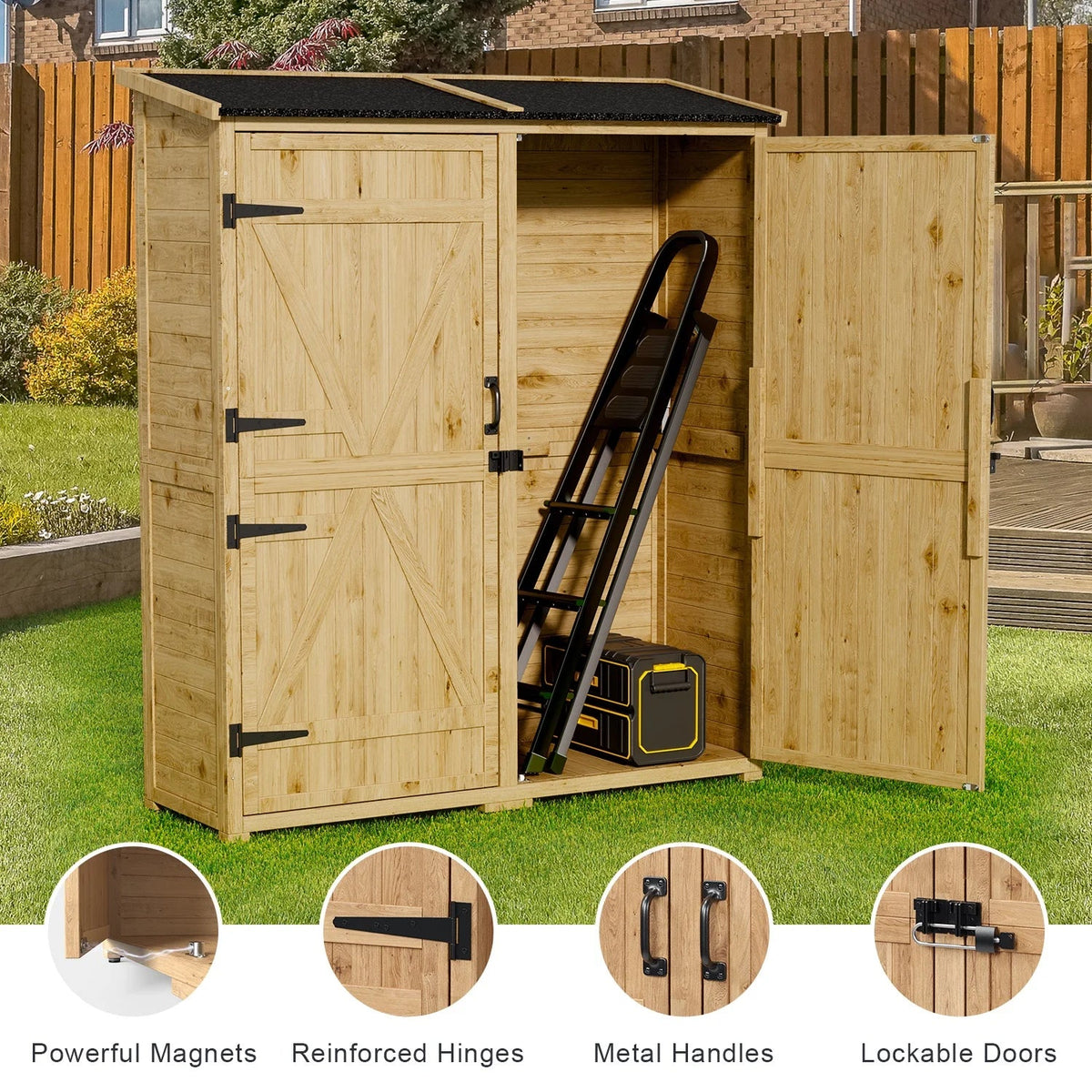 Lofka Outdoor Storage Cabinet With 2 Lockable Doors And 2 Adjustable Shelves, 34.3 x 18.3 x 63.2 in