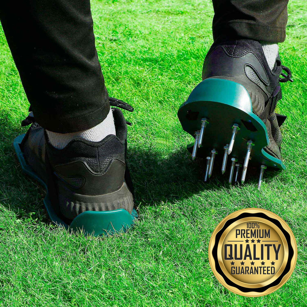 Lawn Grass Aerator Spike Shoes With Adjustable Straps, Green - 2 Pack