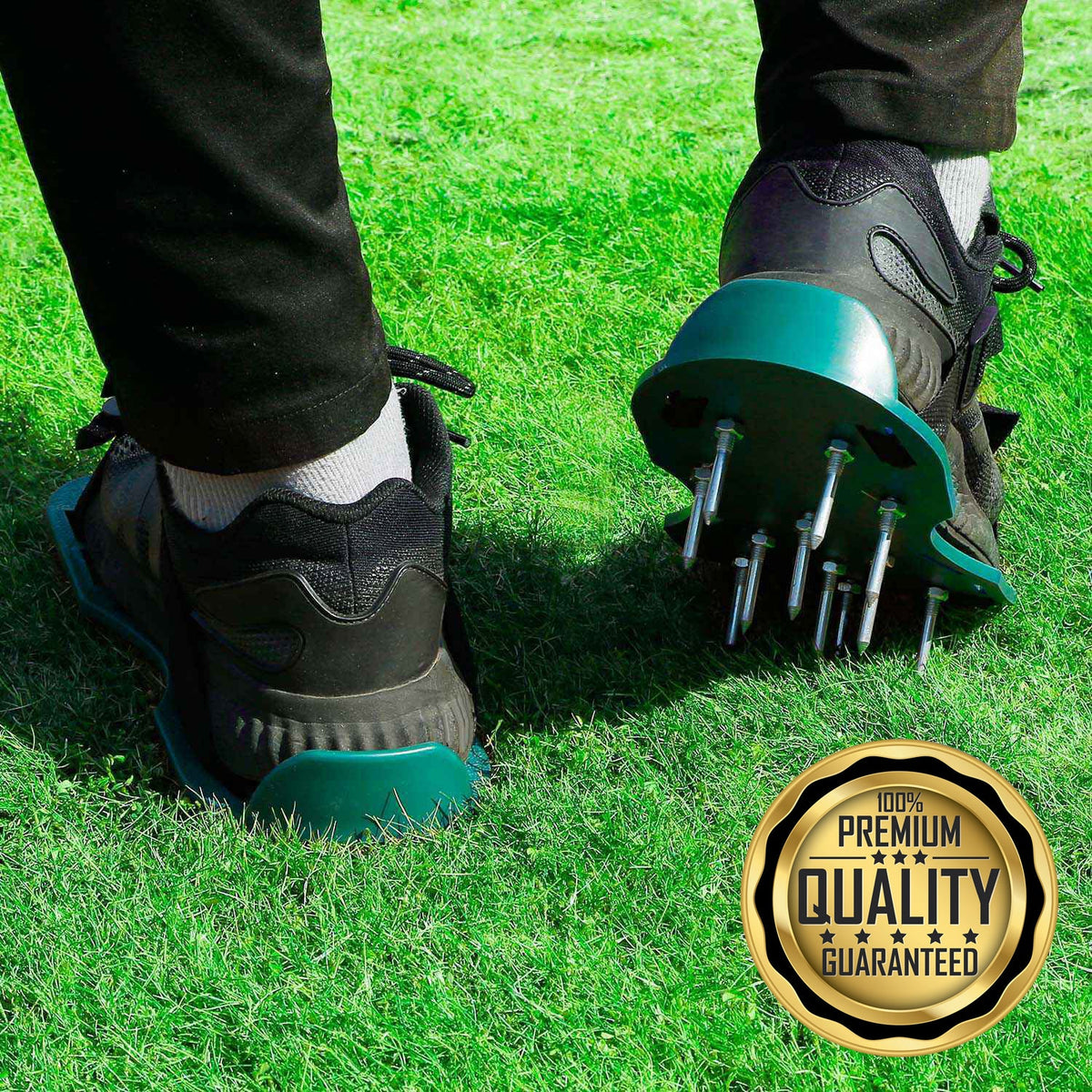 Lawn Grass Aerator Spike Shoes With Adjustable Straps, Green - 2 Pack
