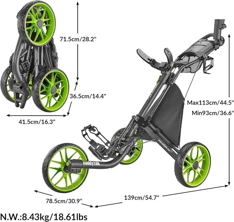 3-Wheel Foldable Golf Push Cart With Foot Brake