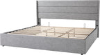 Queen Size Lift-Up Storage Bed With Wingback Headboard, Upholstered Platform Bed Frame With Hidden Storage