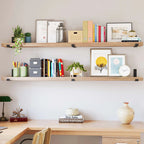 72 Inch Paulownia Wood Floating Wall Shelves, Set Of 2, Burnt - 72 Inch