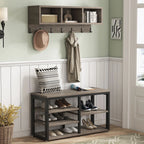 5-in-1 Entryway Hall Tree With Coat Rack, Shoe Bench, 7 Hooks, 3 Cubbies And 3-Tier Shoe Rack