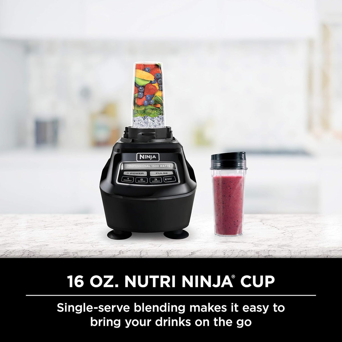 Ninja Mega Kitchen System, 1500W Blender And Processor, 72oz Pitcher, 64oz Bowl, 2 16oz To-Go Cups, Black - BL770