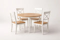 Wood Dining Set With Natural Wood Top And White Powder-Coated Frame - 100 cm, 76 cm, 40 cm, 45 cm, 90 cm
