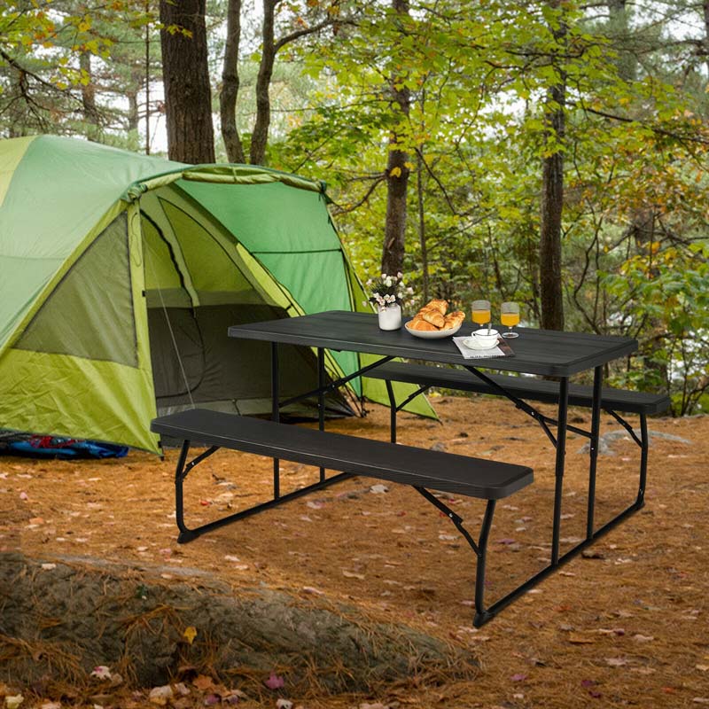 4-Person Folding Picnic Table Bench Set, 59 in x 54 in x 28.5 in - Steel And HDPE