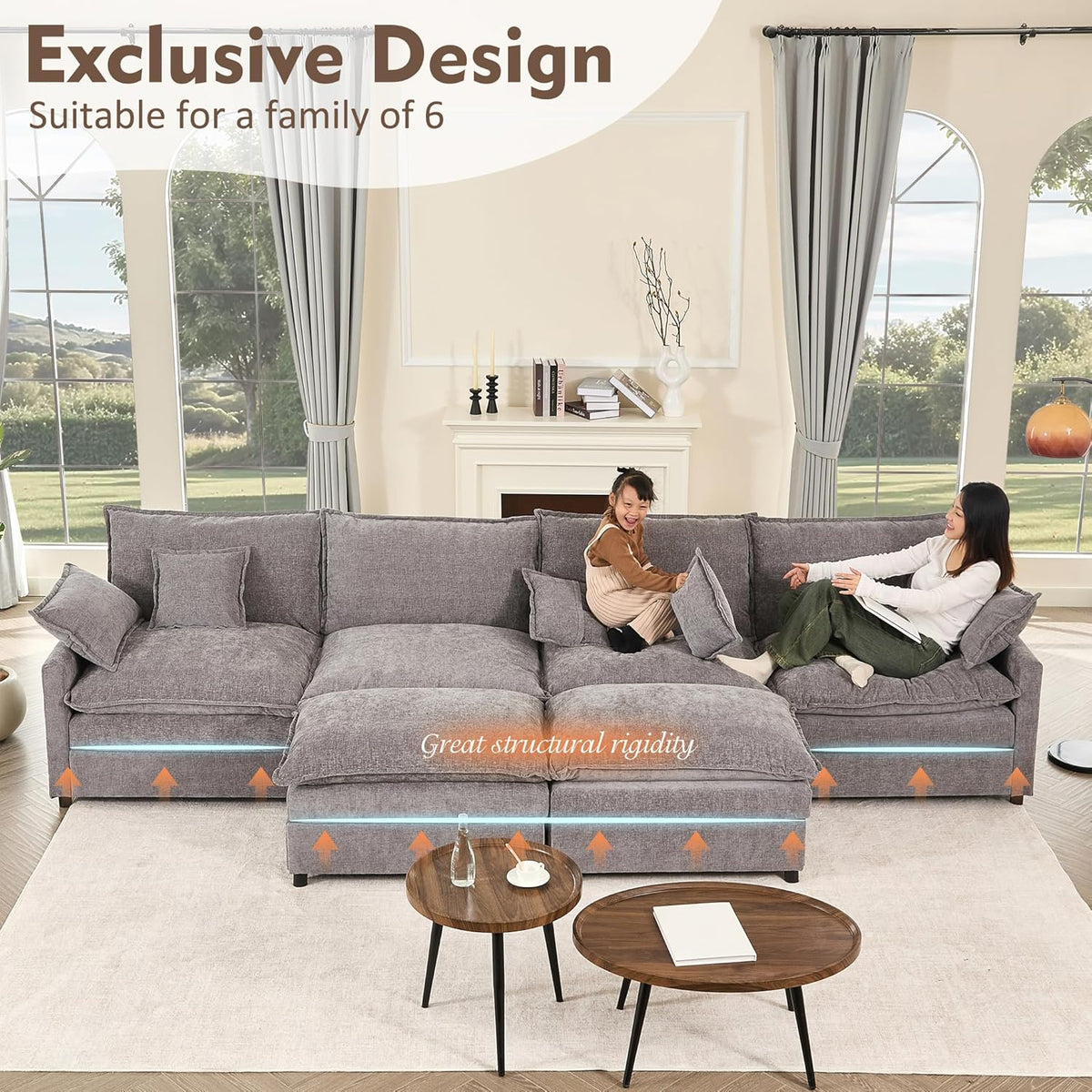 108 Inch U Shape Sectional Sofa With Removable Footstool