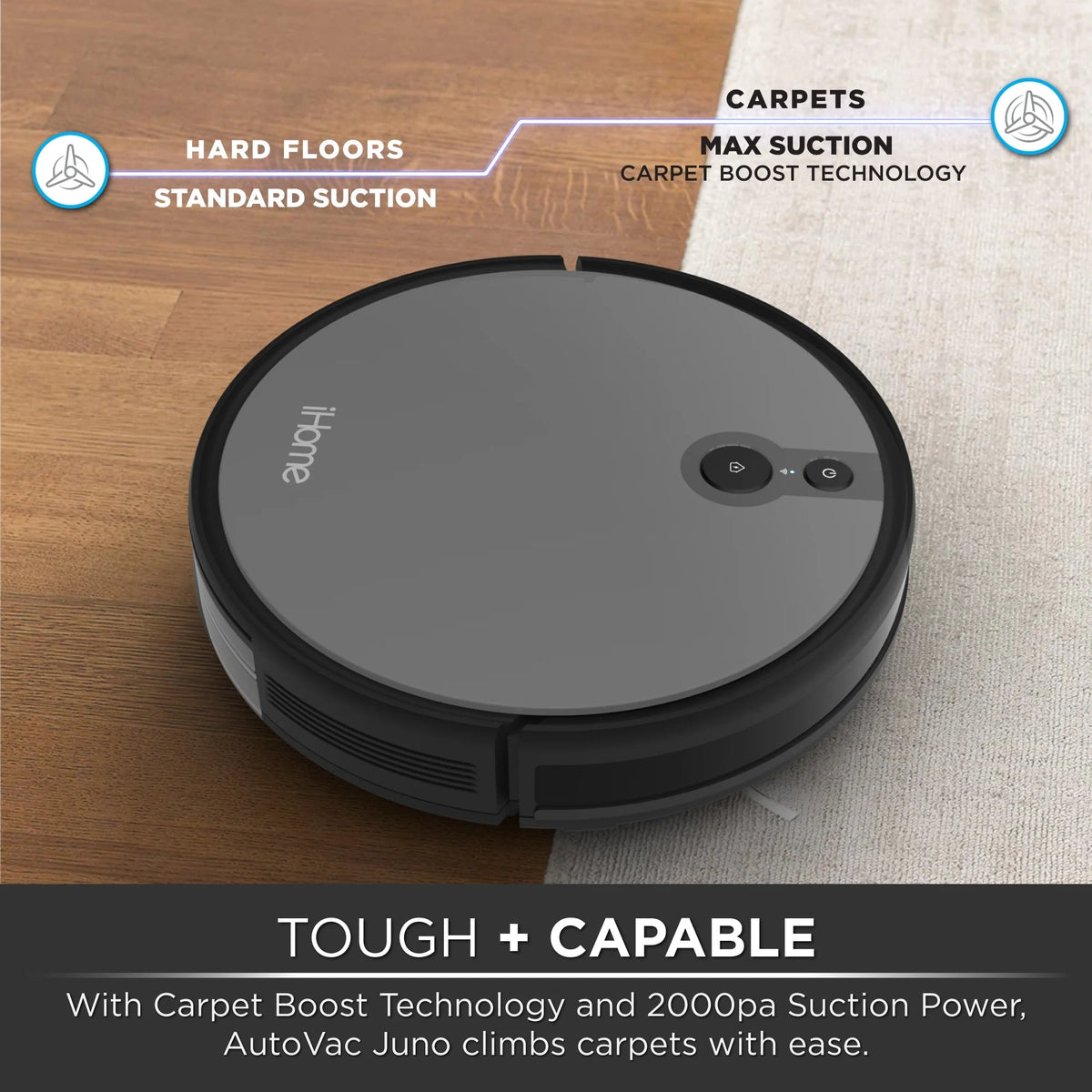 iHome AutoVac Juno Robot Vacuum With Mapping Technology, 120 Min Runtime