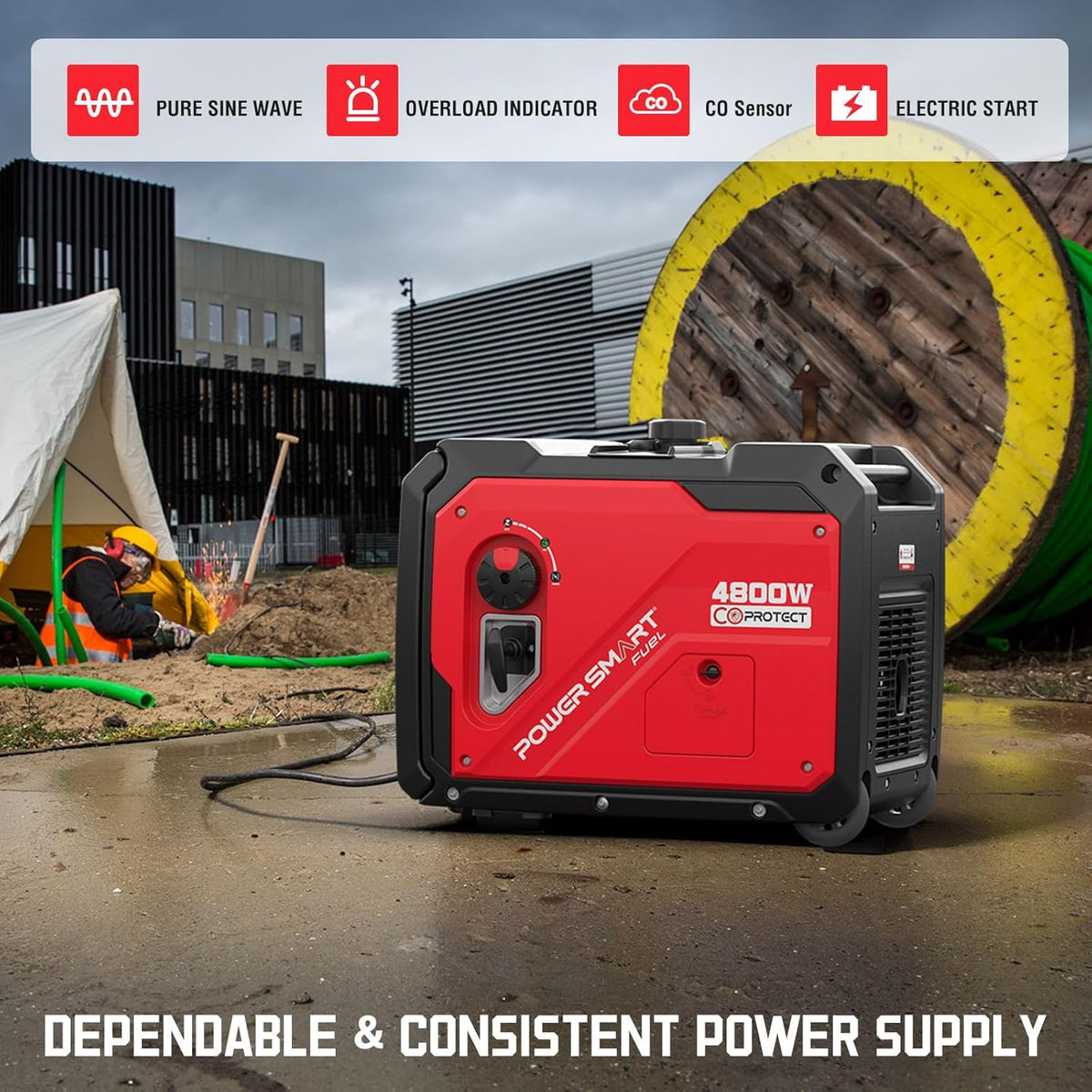 PowerSmart Portable Inverter Generator 5000 Starting Watt, 4000 Running Watt, 30 Amp - HB5046C