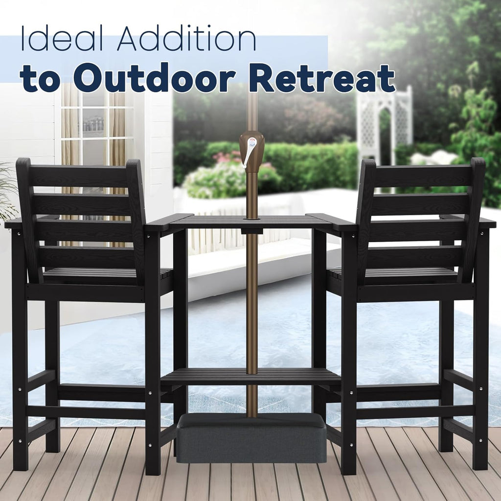 PLUUV Tall Adirondack Bar Chairs Set of 2, All-Weather HDPE - Removable Double Connecting Trays