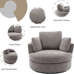 42in W Swivel Barrel Chair, Chenille Fabric, Grey