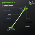 Greenworks 40V 21 inch Self-Propelled Lawn Mower, 500 CFM 120 MPH Axial Blower, 13 inch String Trimmer - 2 Batteries 5Ah+2Ah & Chargers